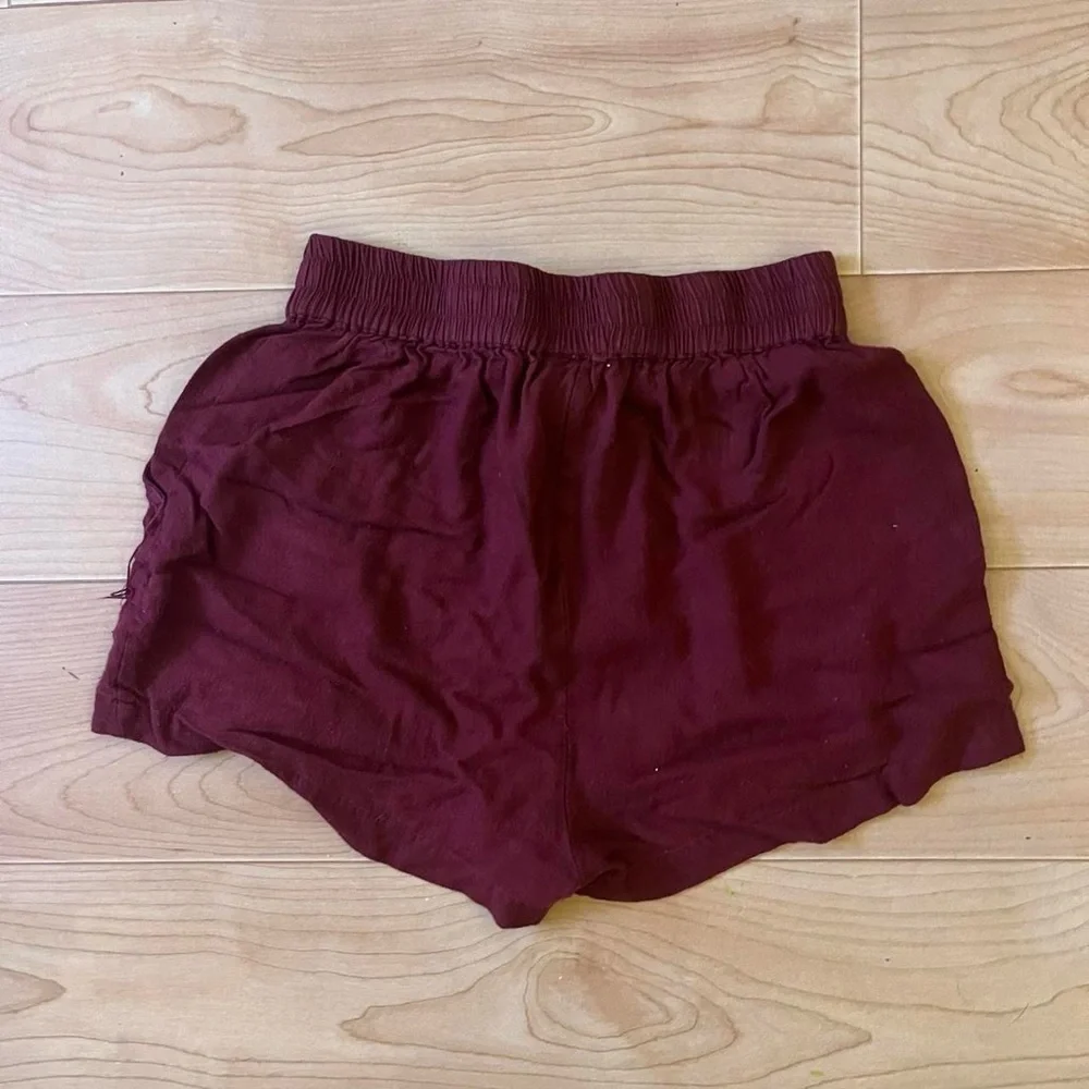 Japna Women's Soft Burgundy High Rise Flowy Boho Hippie Shorts with Belt - Picture 2 of 3